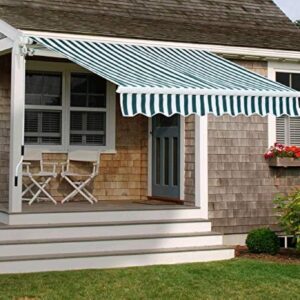 Diensweek 8x7 Patio Awning, Retractable Outdoor Shade (Green/White)