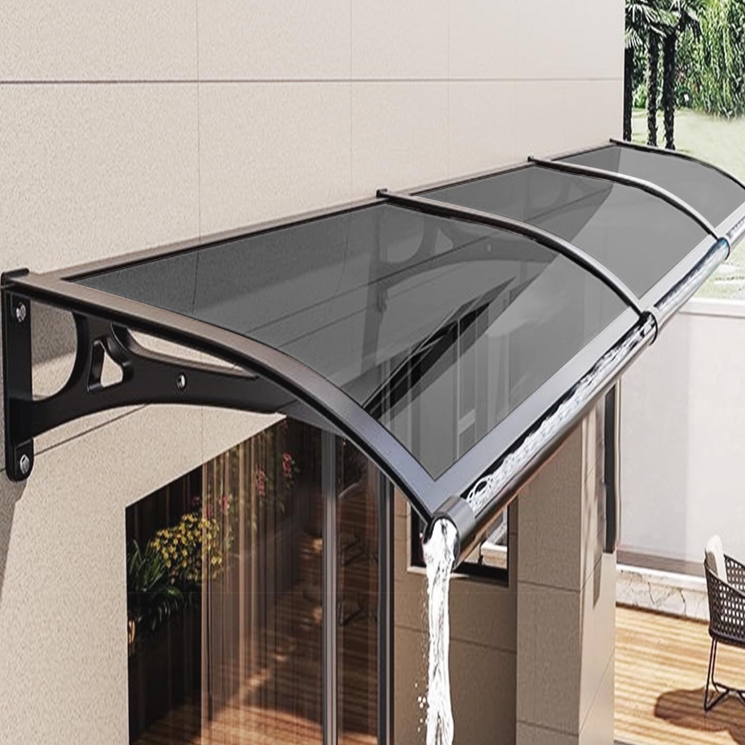 Grey Exterior Door Awning 24"x24" Aluminum & Polycarbonate