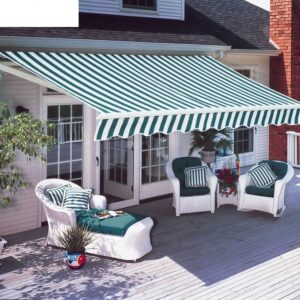 Diensweek 10x8 Retractable Patio Awning - Green/White Stripe