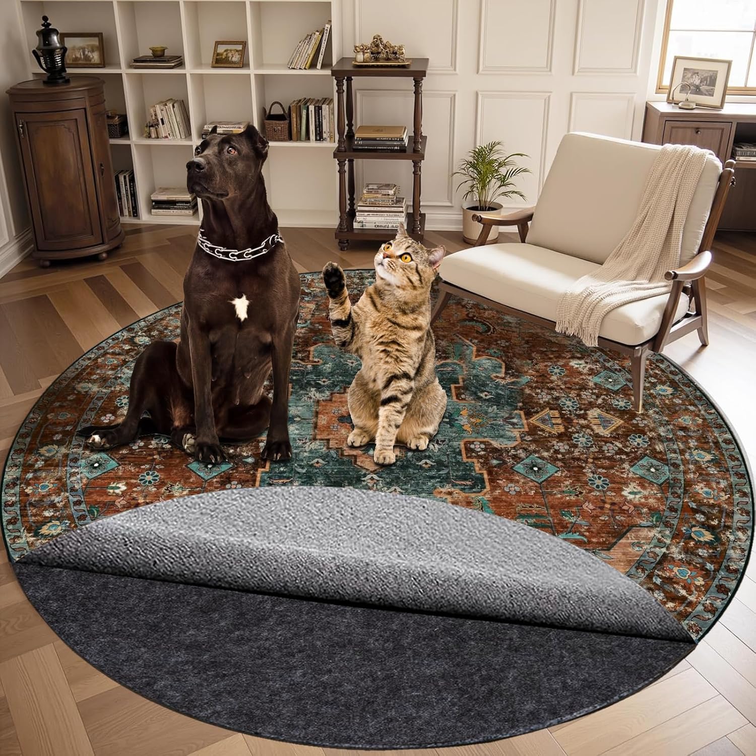 5FT Round Rug Pad, Non-Slip Waterproof Felt Rug Pad