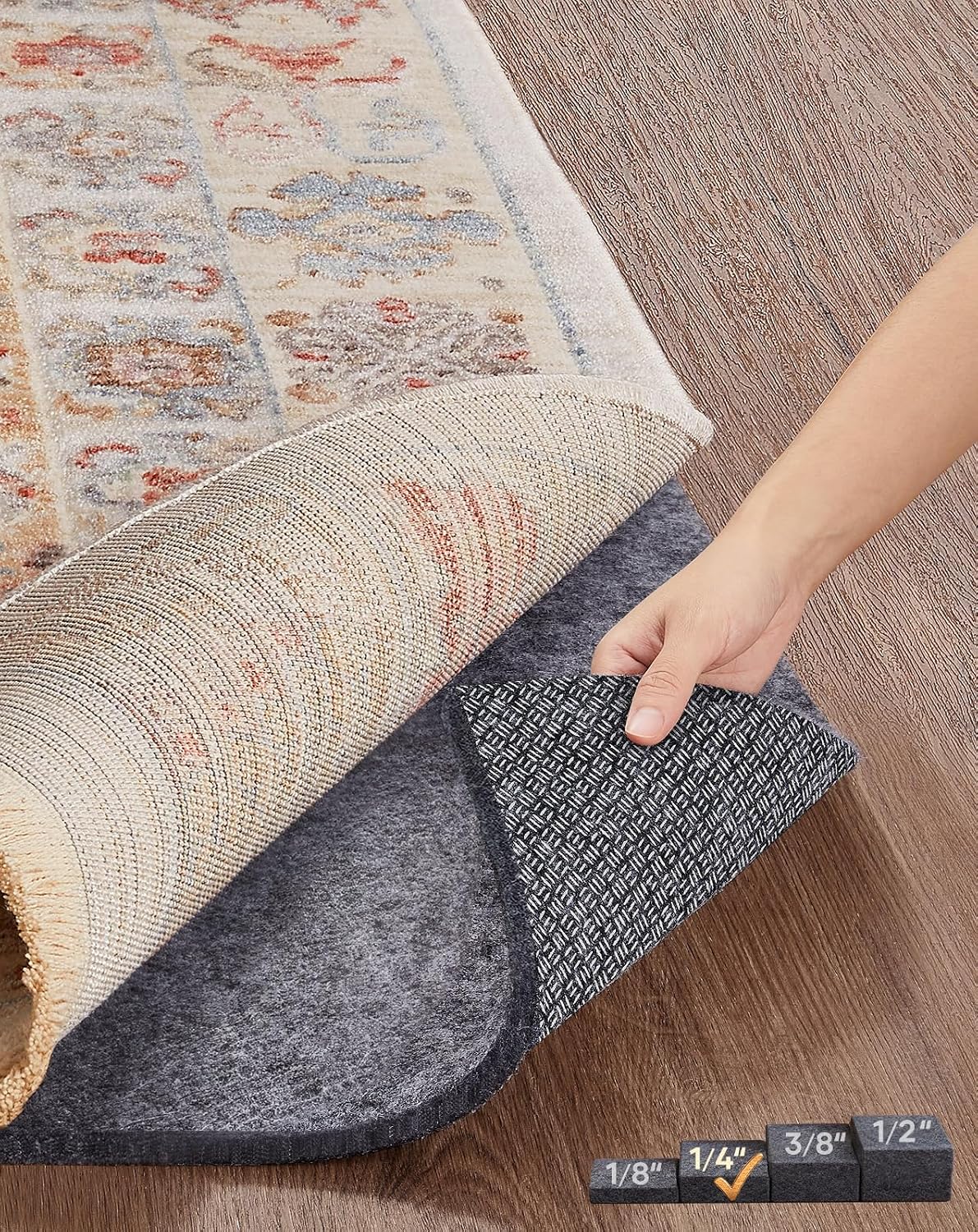 Veken 8x10 Rug Pad - Anti-Slip Felt & Silicone Underlay