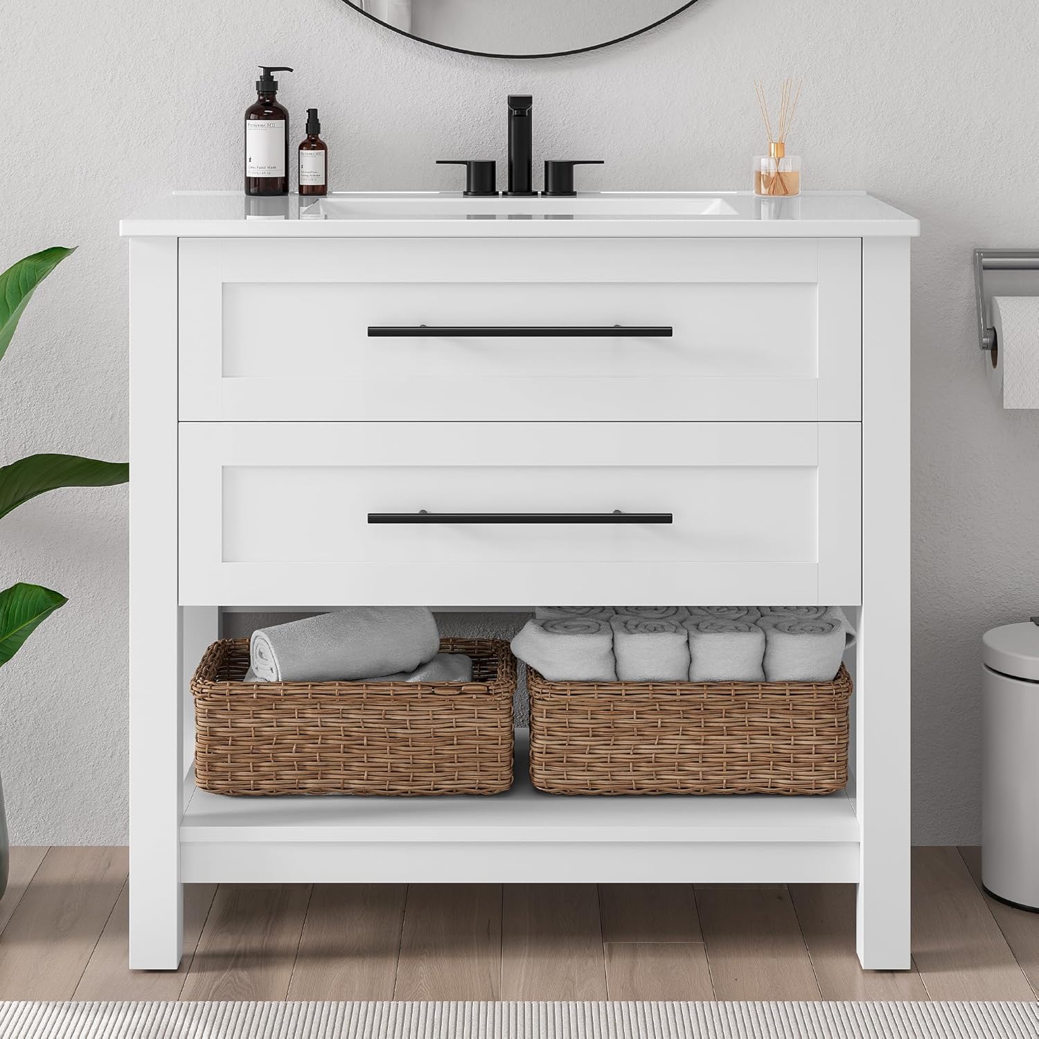 LIKIMIO 36" White Bathroom Vanity with Sink