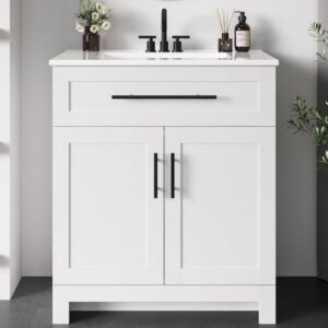 LIKIMIO 30" White Bathroom Vanity w/ Sink & Storage