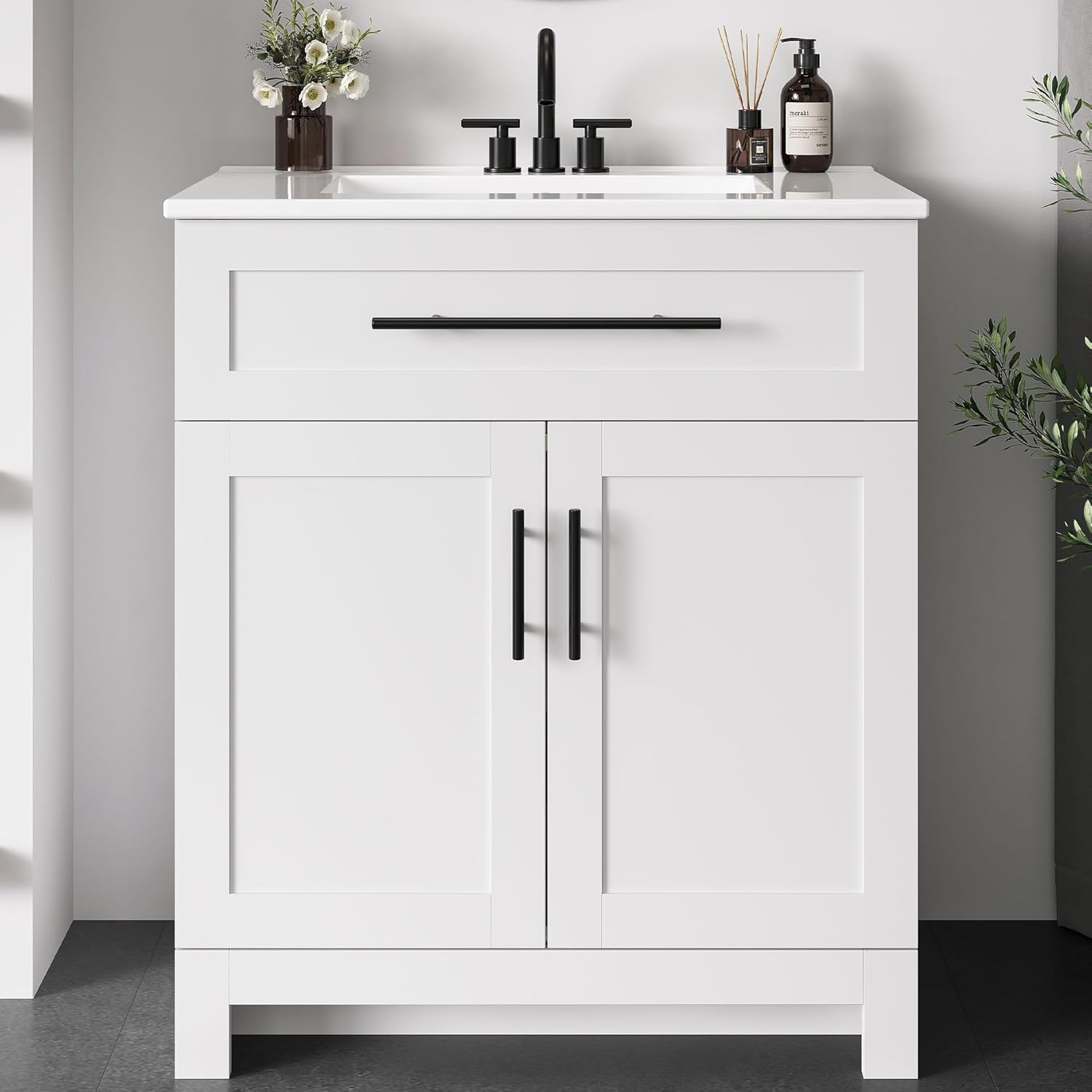 LIKIMIO 30" White Bathroom Vanity w/ Sink & Storage