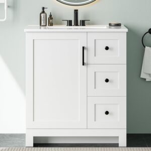 LIKIMIO 30in White Bathroom Vanity w/Sink & Storage