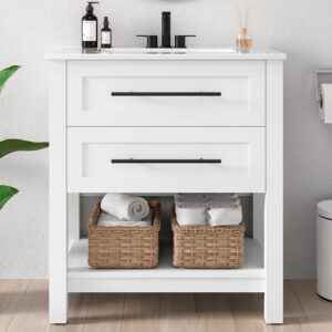 LIKIMIO 30" White Bathroom Vanity w/Sink & Storage
