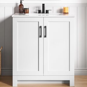 LIKIMIO 30" White Bathroom Vanity w/ Ceramic Sink