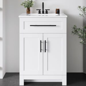 LIKIMIO 24" White Bathroom Vanity w/Sink & Storage