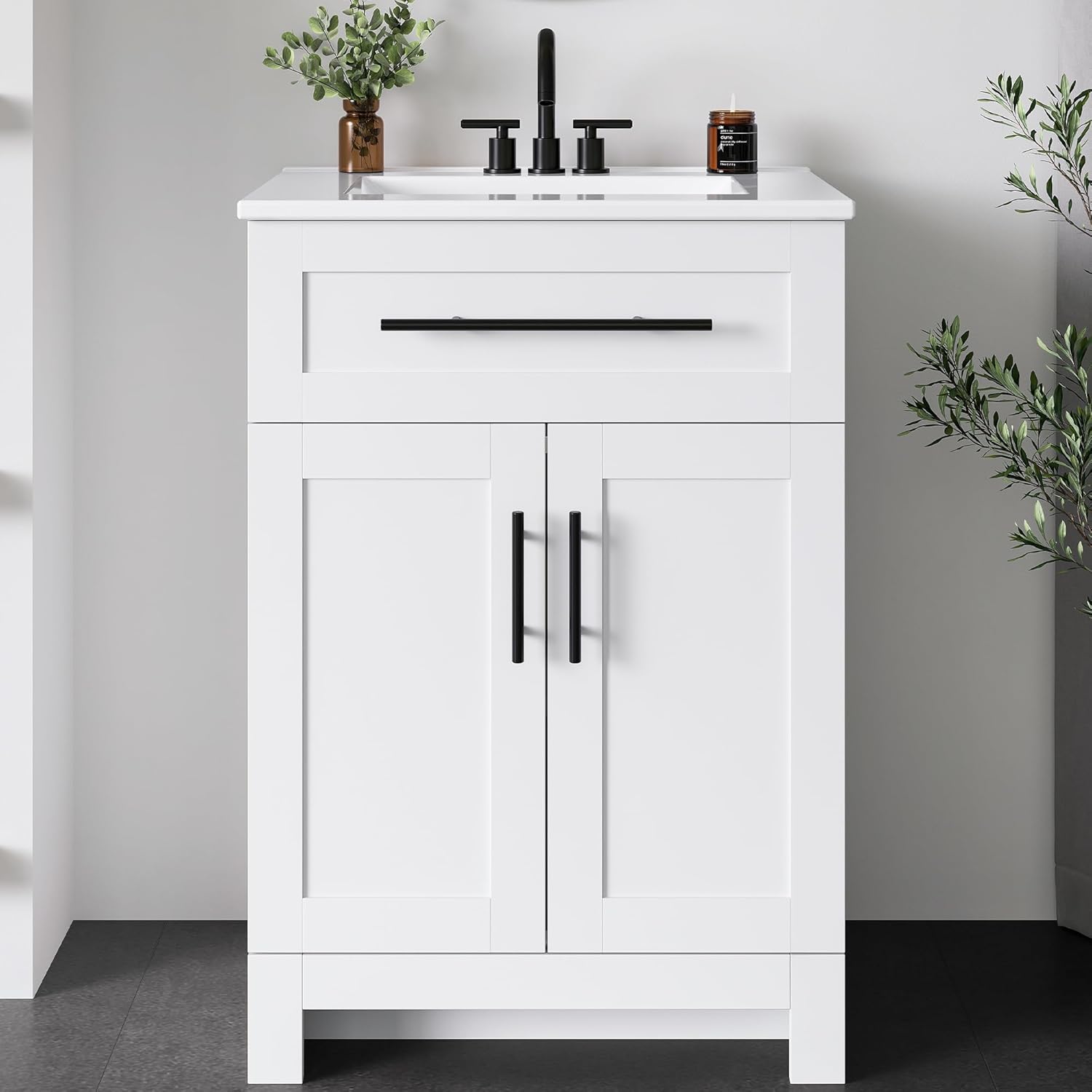 LIKIMIO 24" White Bathroom Vanity w/Sink & Storage