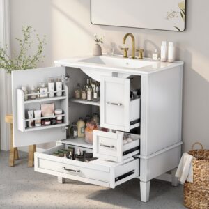 30" White Bathroom Vanity with Sink & Storage