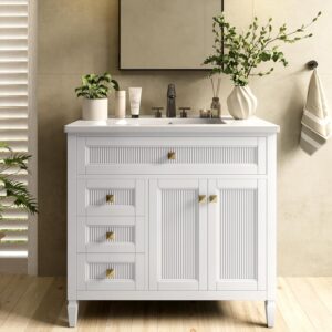 36" White Bathroom Vanity w/ Sink & Soft Close Doors