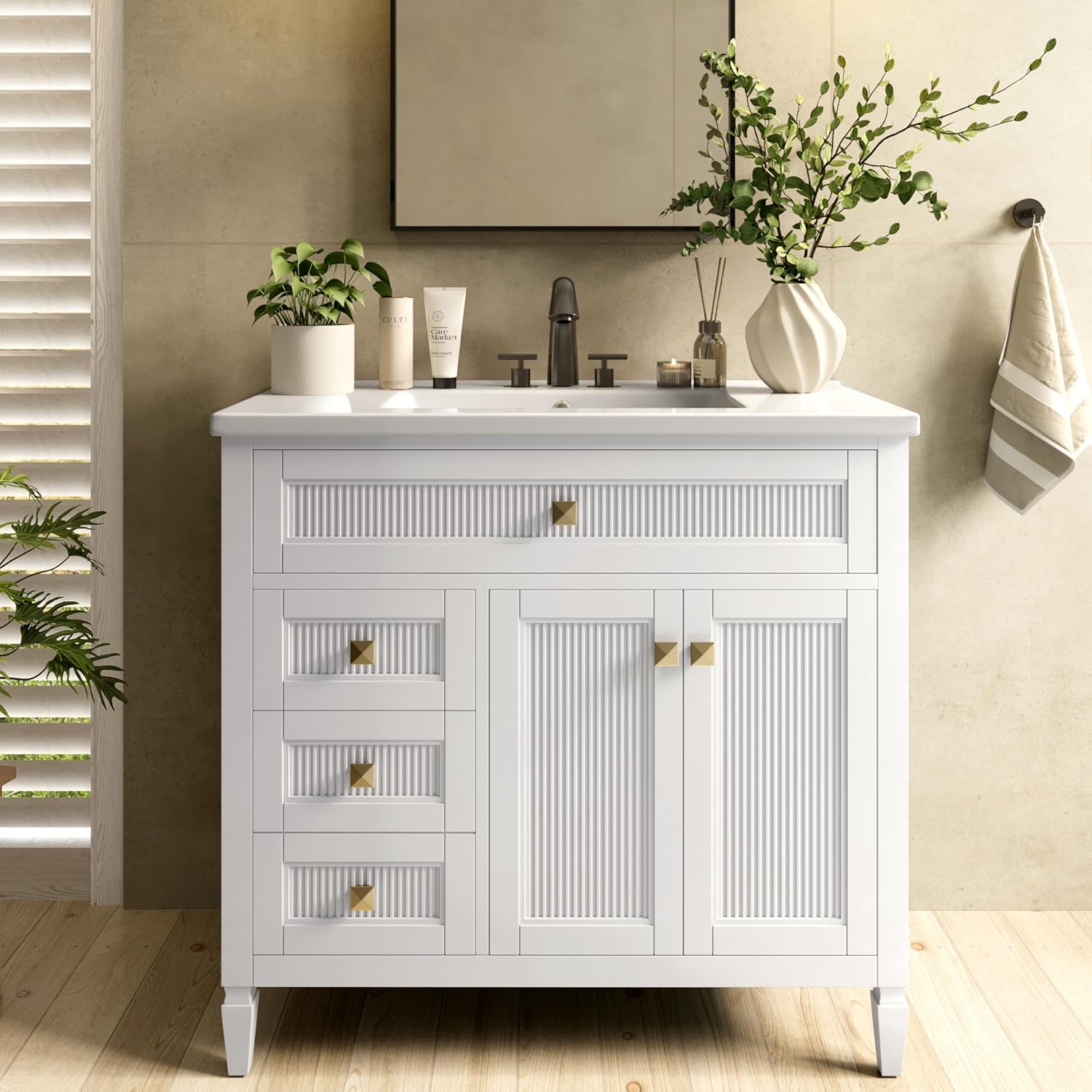 36" White Bathroom Vanity w/ Sink & Soft Close Doors