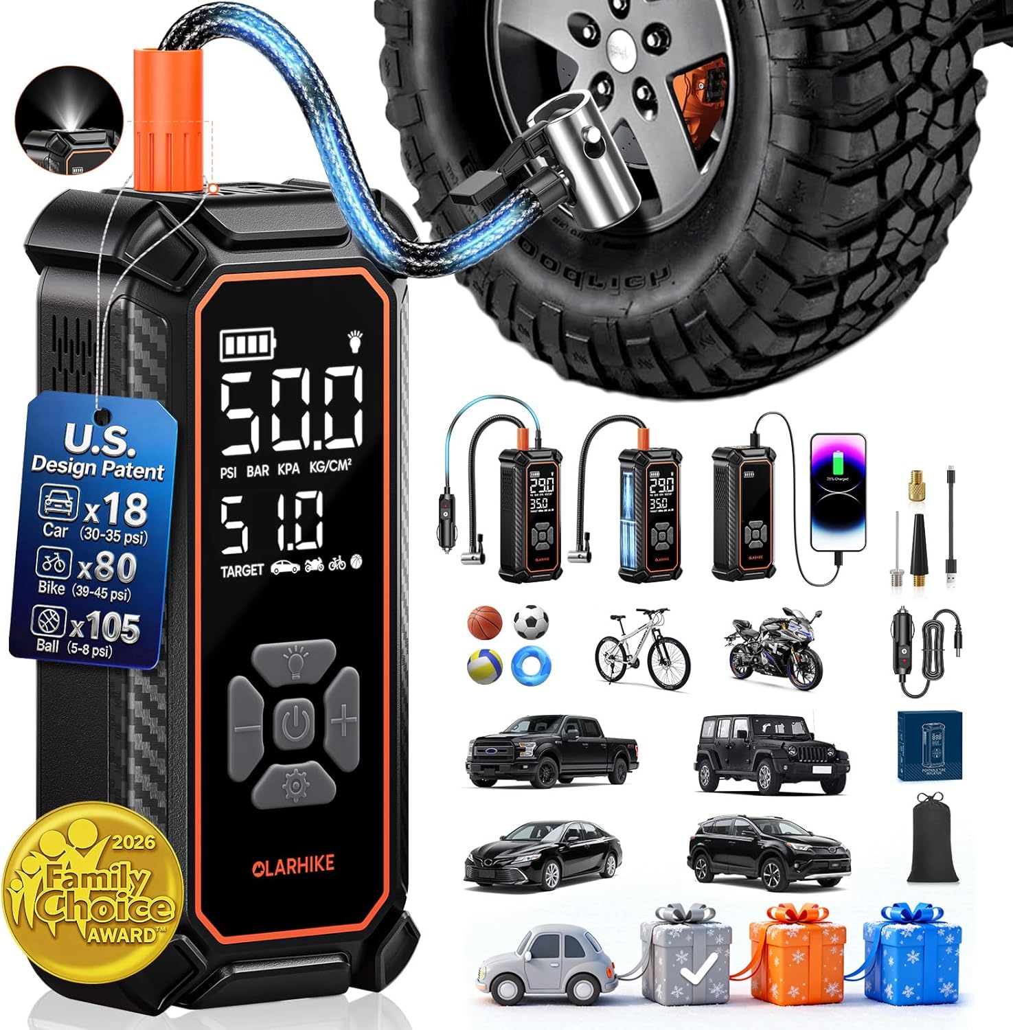 OlarHike Portable Tire Inflator - Fast Cordless Air Pump
