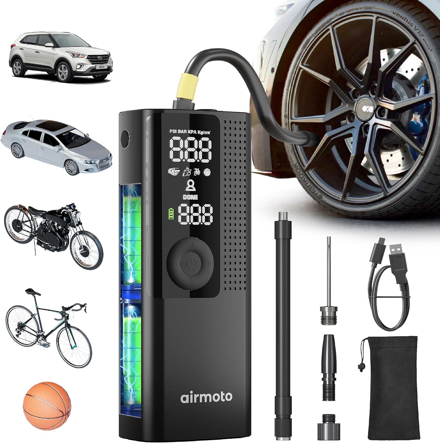Airmoto Portable Tire Inflator - Digital Air Pump