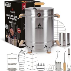 Stainless Steel Barrel Smoker Grill Combo – 25 lbs