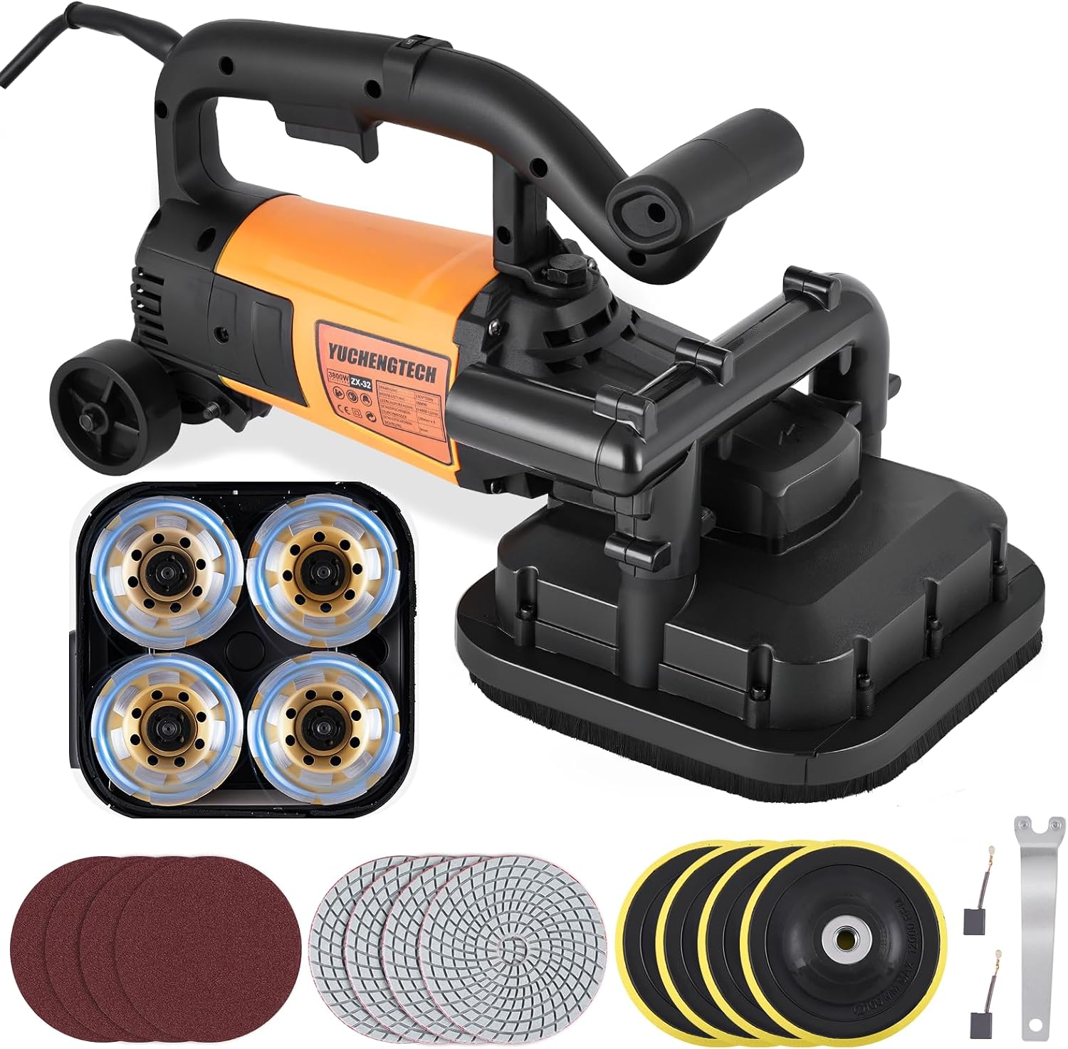 YUCHENGTECH 4-Head Concrete Grinder 3800W, 6-Speed