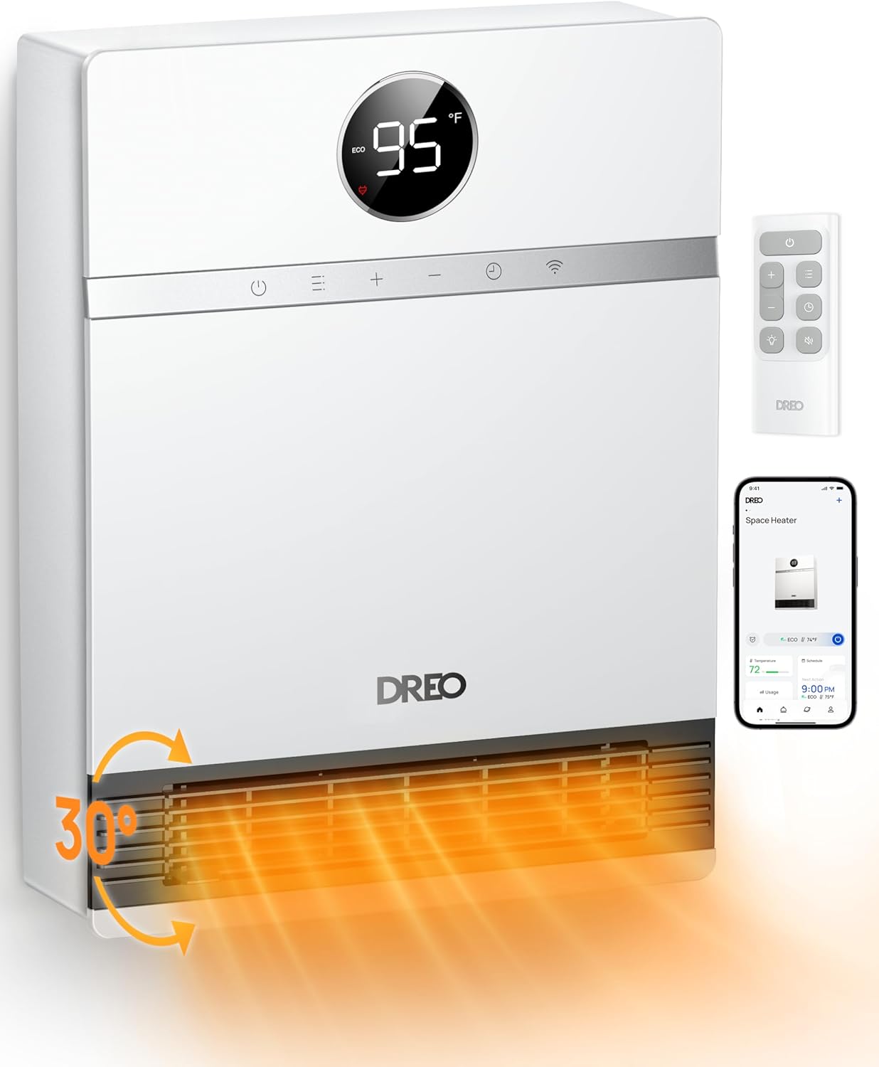 DREO Smart Wall Heater, 1500W PTC Heater with Remote & Alexa