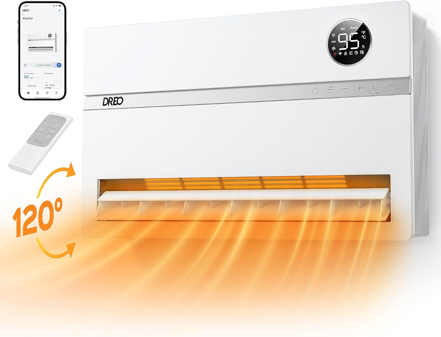 Dreo Smart Wall Heater 1500W, Alexa-Ready, 120° Oscillation