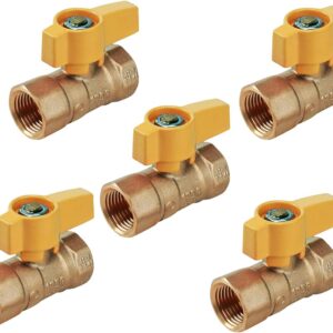 Midline Valve Y12FIP-5 Brass Gas Ball Valve, 1/2in, Pack of 5