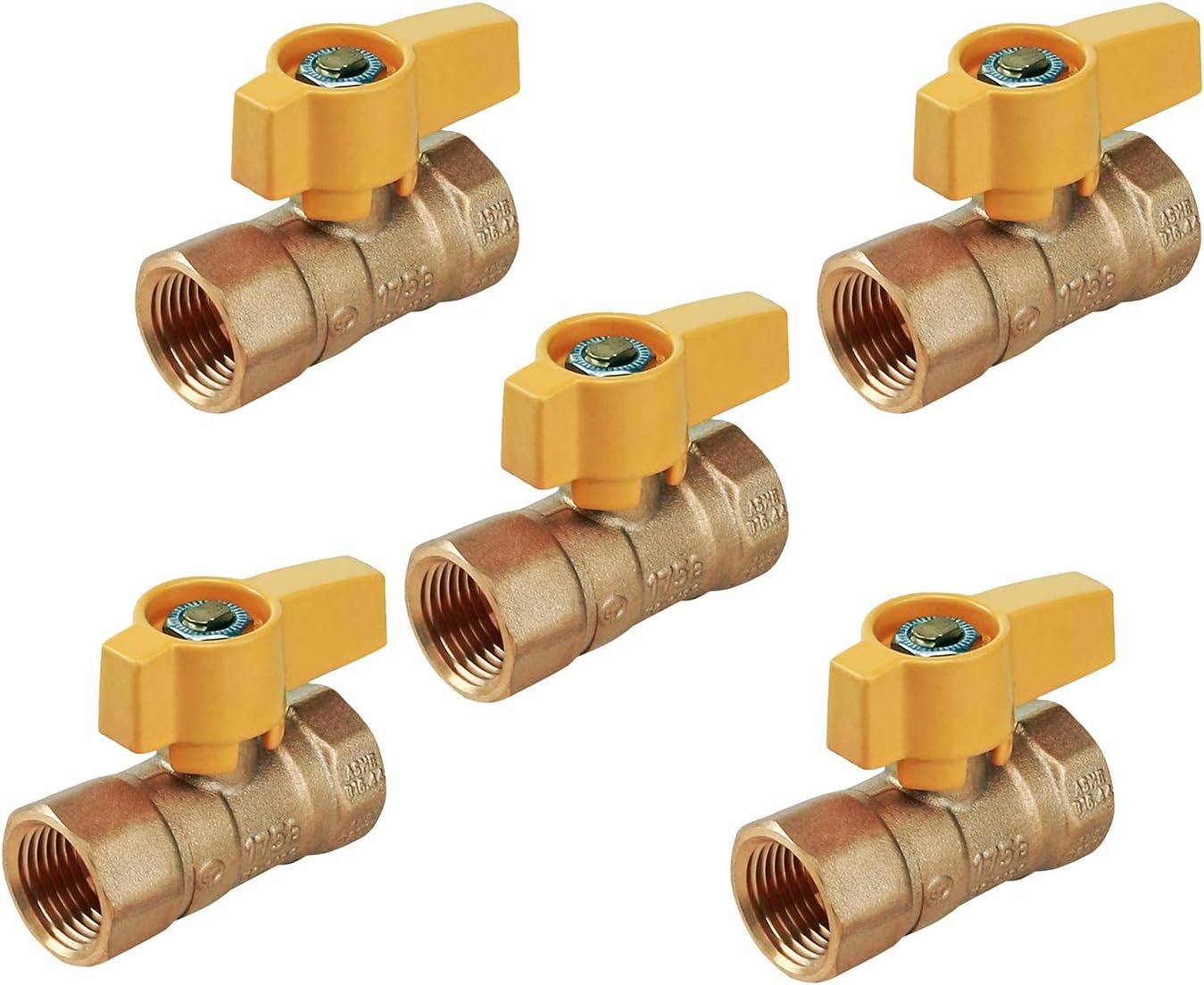 Midline Valve Y12FIP-5 Brass Gas Ball Valve, 1/2in, Pack of 5