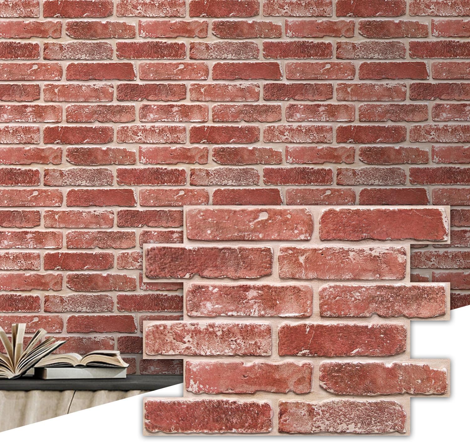 Commomy 3D Faux Brick Wall Panels, Peel & Stick PVC Tiles