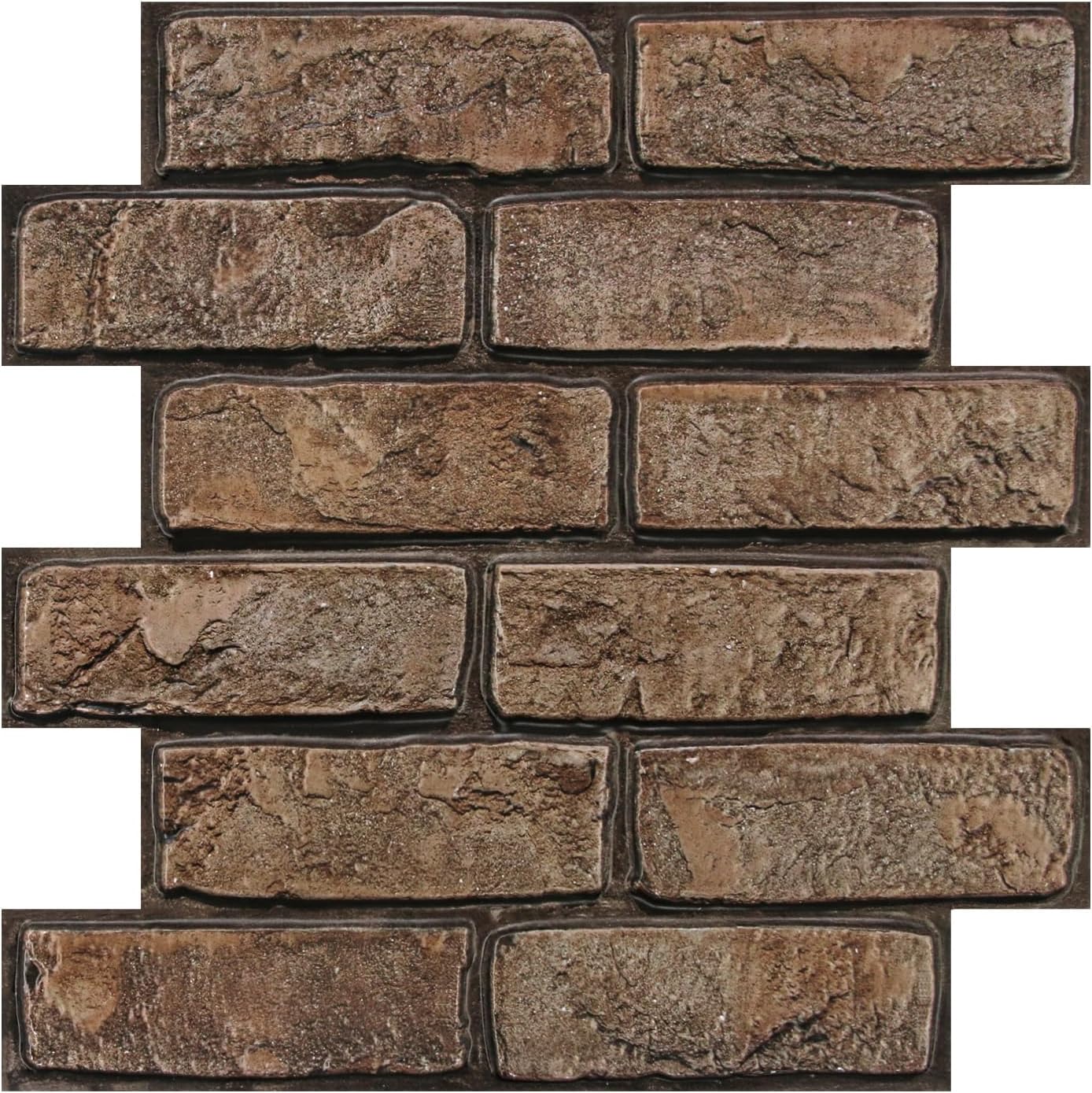 3D Faux Brick Wall Panels, 10 Pcs Brown Peel & Stick