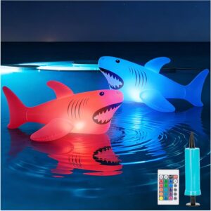 Foxgor 40in Solar Shark Pool Light, IP68 Waterproof RGB Float