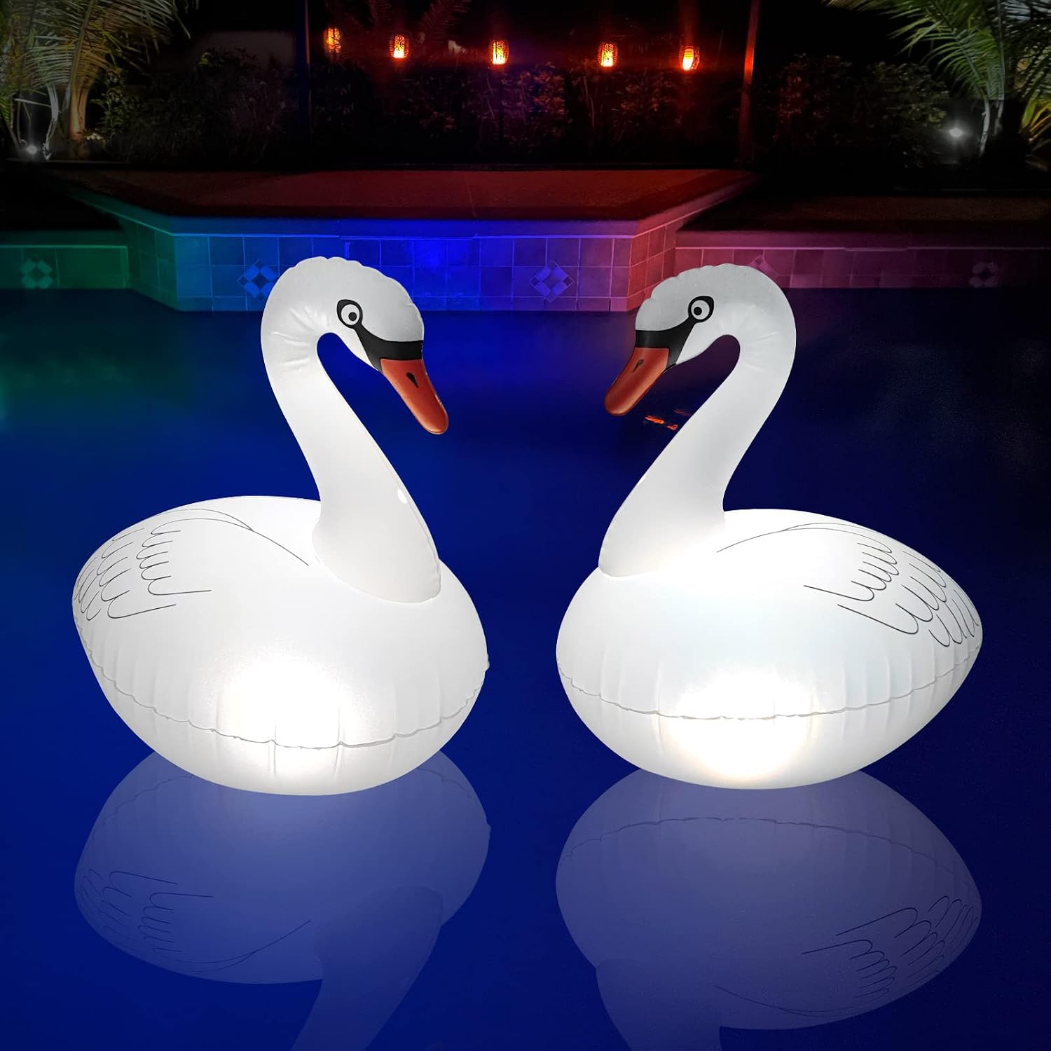 Goallim Solar Swan Pool Lights, 2-Pack, Color Changing LED Floaters