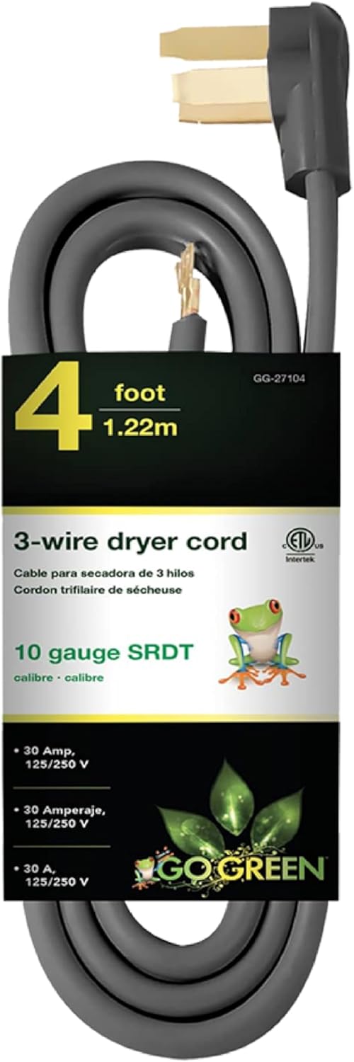 Go Green Power 4ft 3-Wire Dryer Cord, 20A