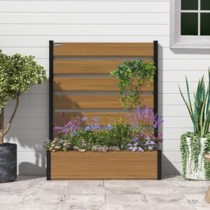 mondaria Wood-Plastic Privacy Screen & Planter Box, 4x5ft Brown