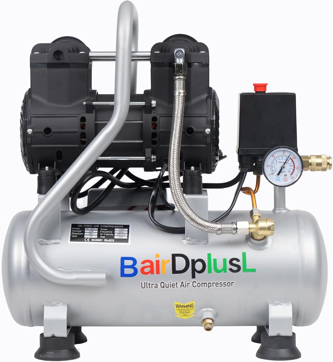 BairDplusL 3.2 Gal Ultra-Quiet Air Compressor 110V