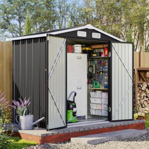 6x4FT Metal Outdoor Storage Shed with Base - Black