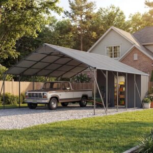 20x23 ft Carport w/ Enclosed Storage Room - Dark Gray