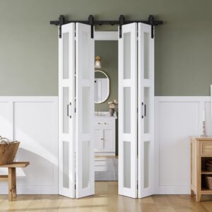 SMARTSTANDARD 48in Bifold Barn Door - Frosted Glass w/ Hardware