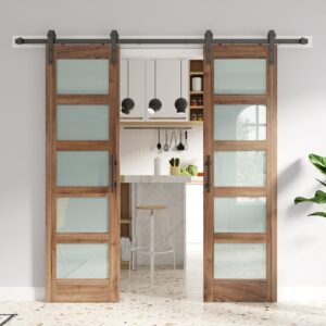 FREDBECK 24x84in Double Glass Barn Doors w/ Hardware