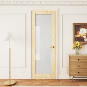 28x80 Frosted Glass Wood Door Slab - Pine Interior Door