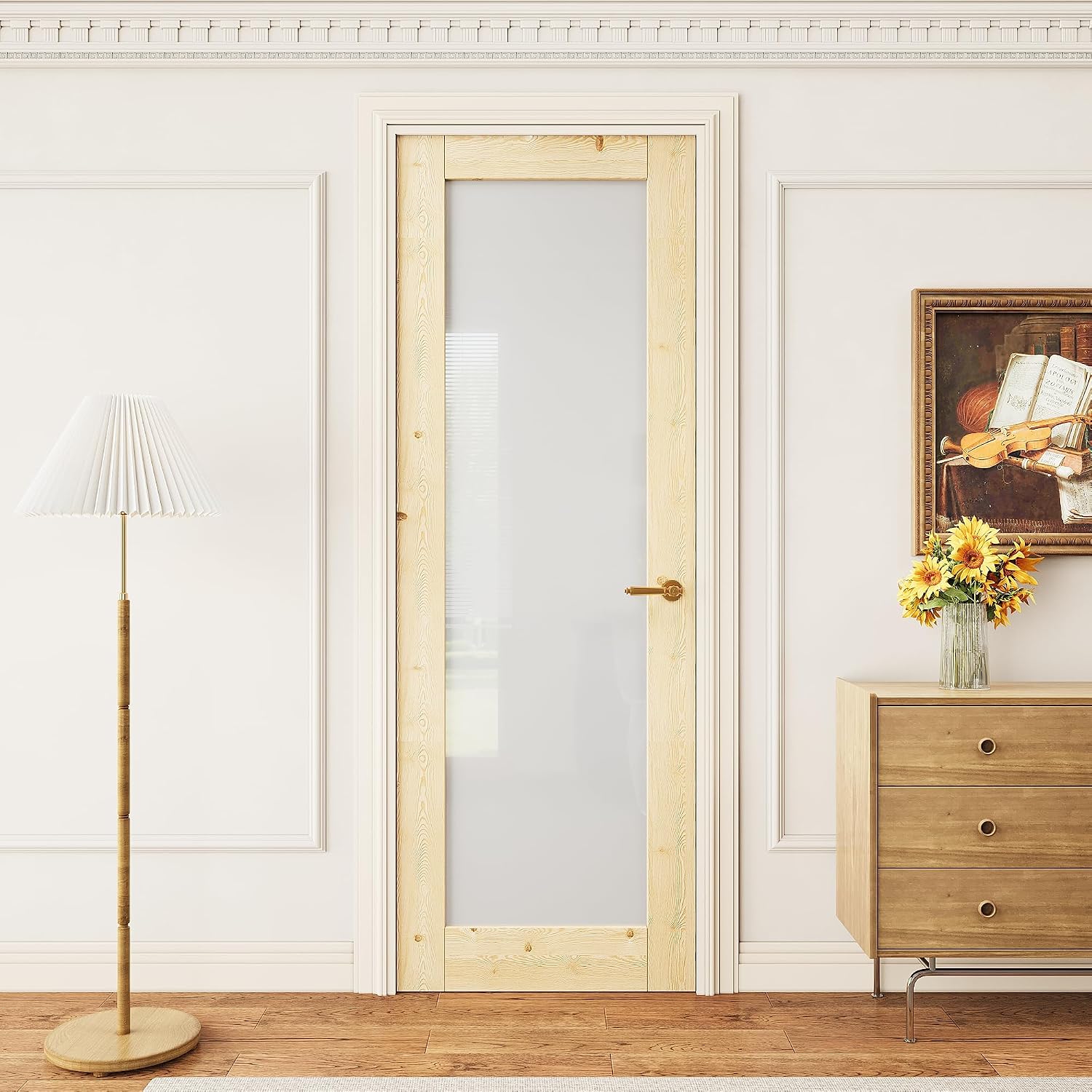 28x80 Frosted Glass Wood Door Slab - Pine Interior Door
