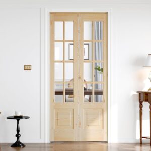 ROYMELO Bifold Barn Door, 36x80in Glass & Wood