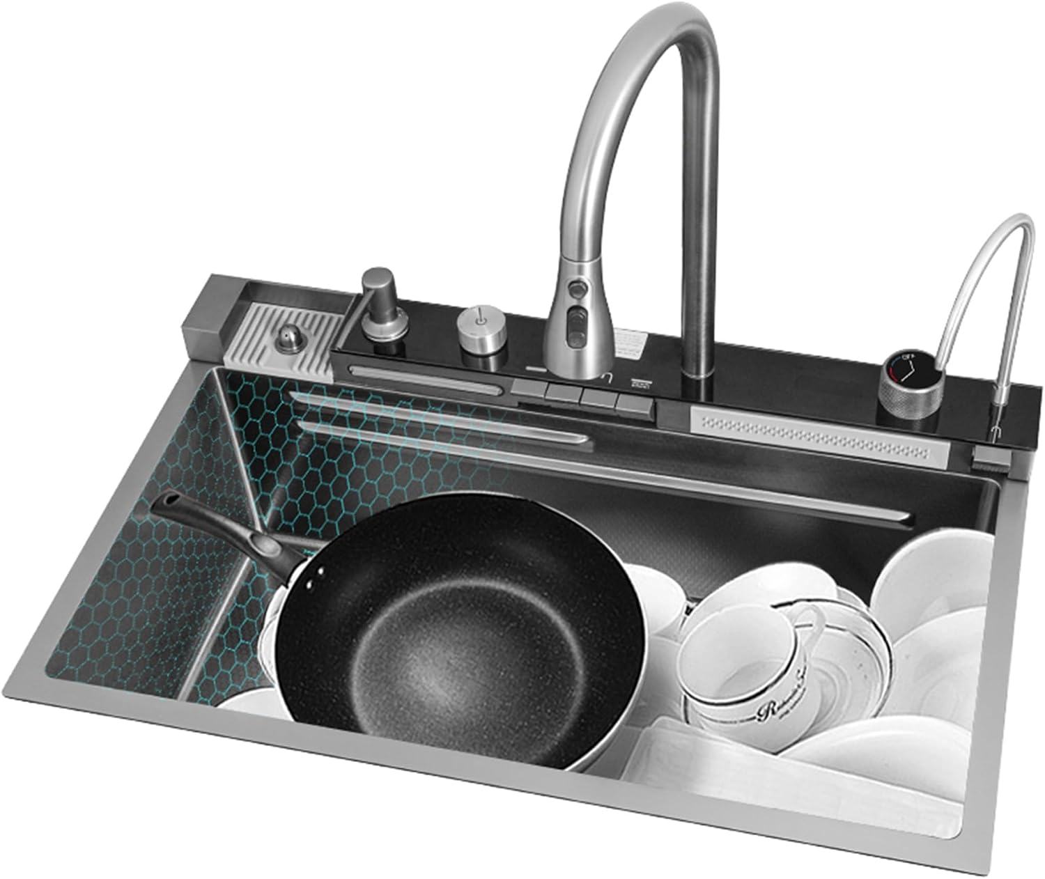 Stainless Steel Farmhouse Sink w/ 5-Mode Faucet 75x45cm