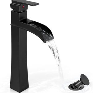 Black Waterfall Vessel Sink Faucet, 12" Brass