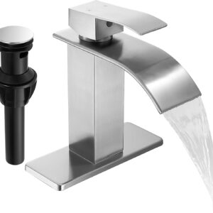 Fransiton Brushed Nickel Waterfall Bathroom Faucet