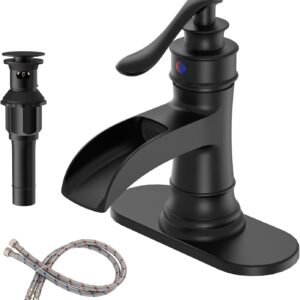 BWE Black Bathroom Sink Faucet - Single Handle Waterfall