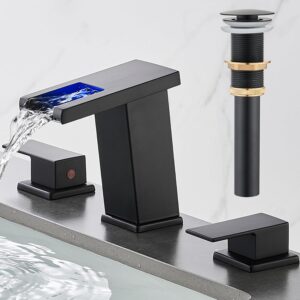 AVSIILE Matte Black LED Bathroom Faucet 8in, 3-Hole Style