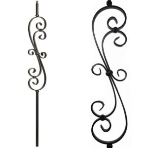 1/2" Skinny Scroll Iron Balusters, 5-Pack - Satin Black