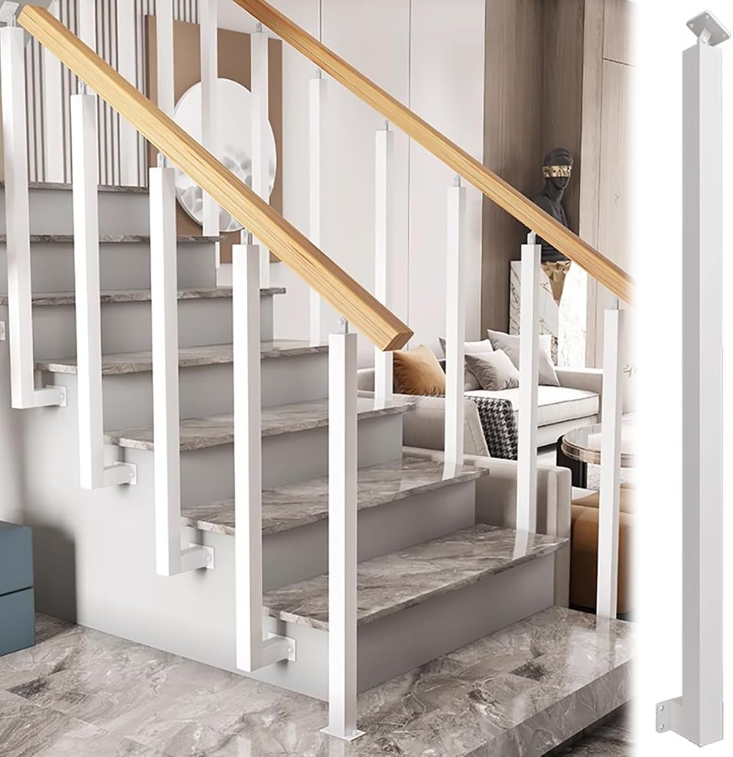 Adjustable White Stair Baluster Kit - 4x4cm Railing System