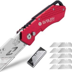 BIBURY Heavy Duty Box Cutter with 10 Blades, Red