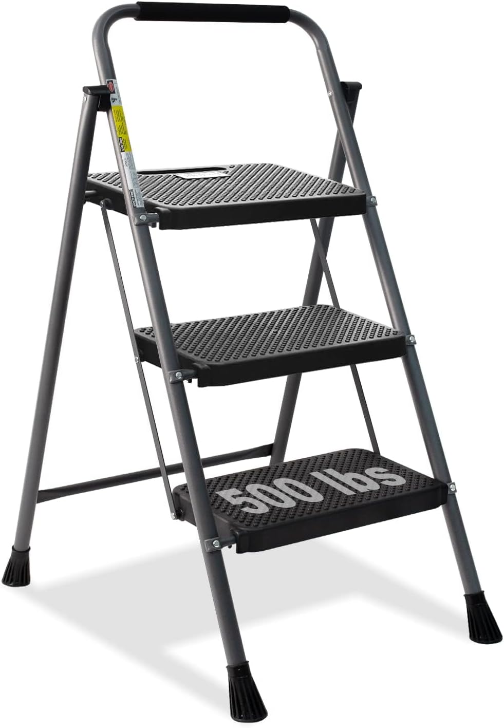 GOLYTON 3-Step Folding Ladder, 500 lbs, Grey