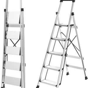 HBtower 5-Step Aluminum Step Ladder, 330lbs, Foldable