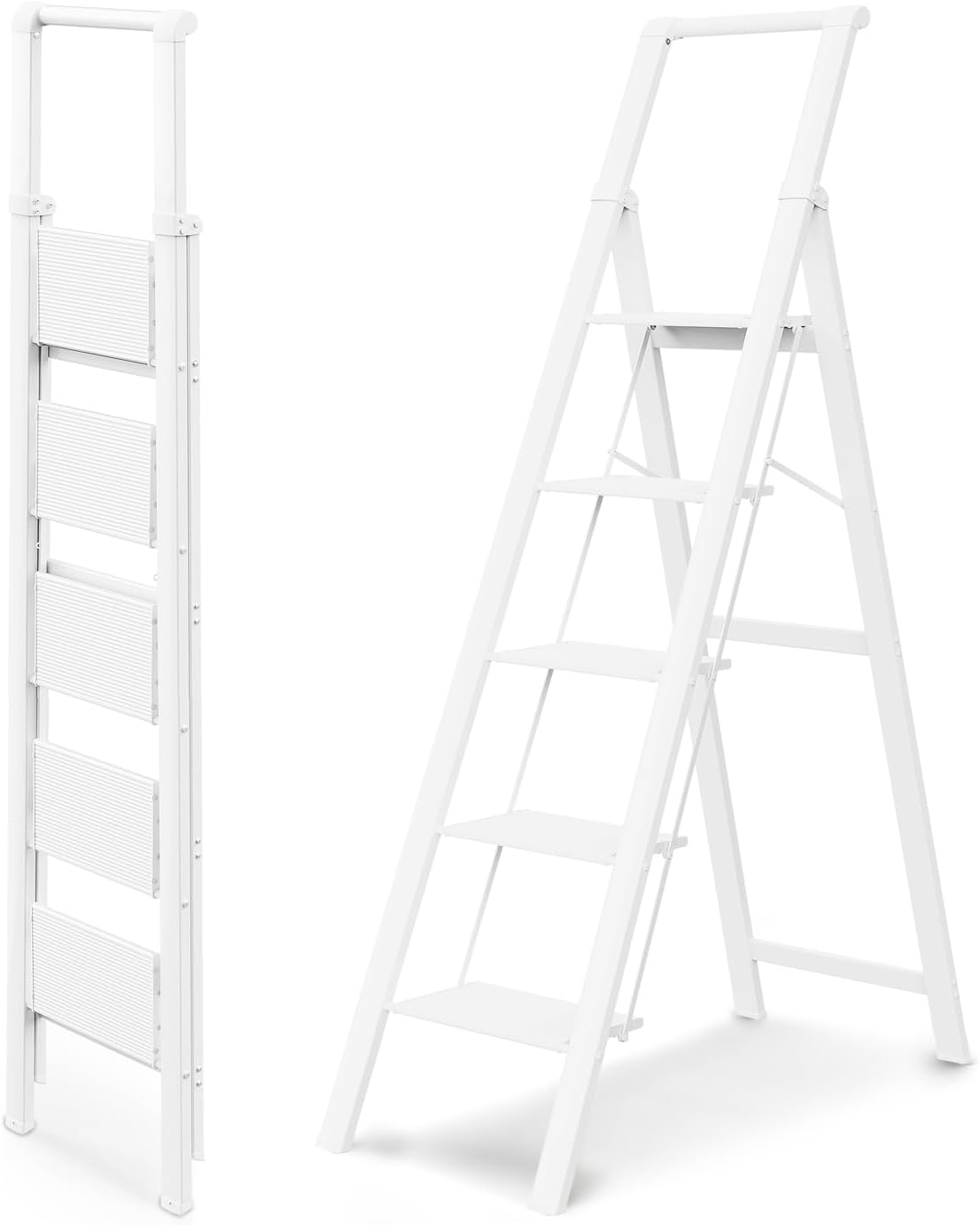 WOA WOA 5-Step Folding Ladder, 10ft, 300lb - White
