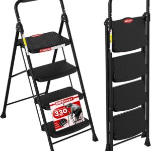 HBTower 4-Step Folding Step Stool, Heavy-Duty Steel Ladder